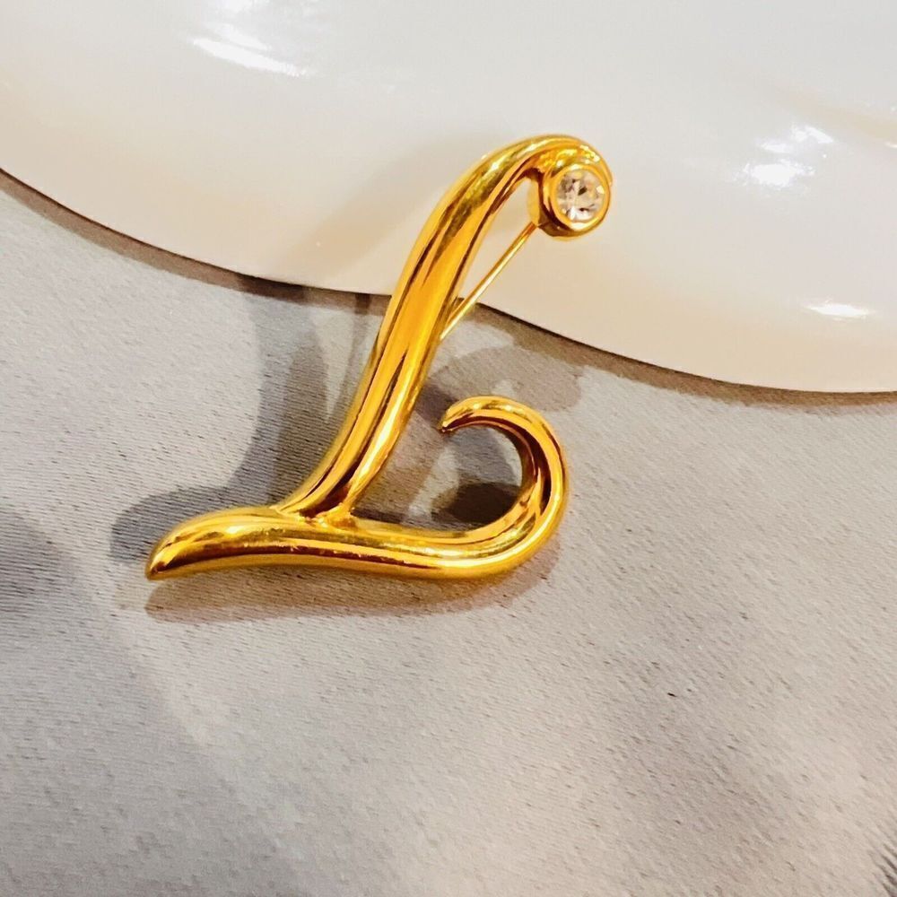 Monet Script Letter "L" Modernist With Rhinestone… - image 2